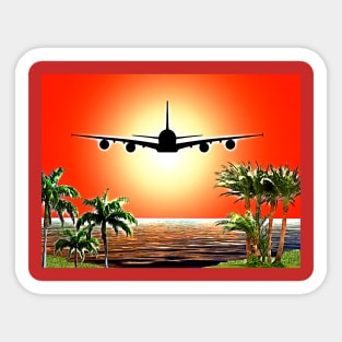 Airplane Landing at Sunset Sticker